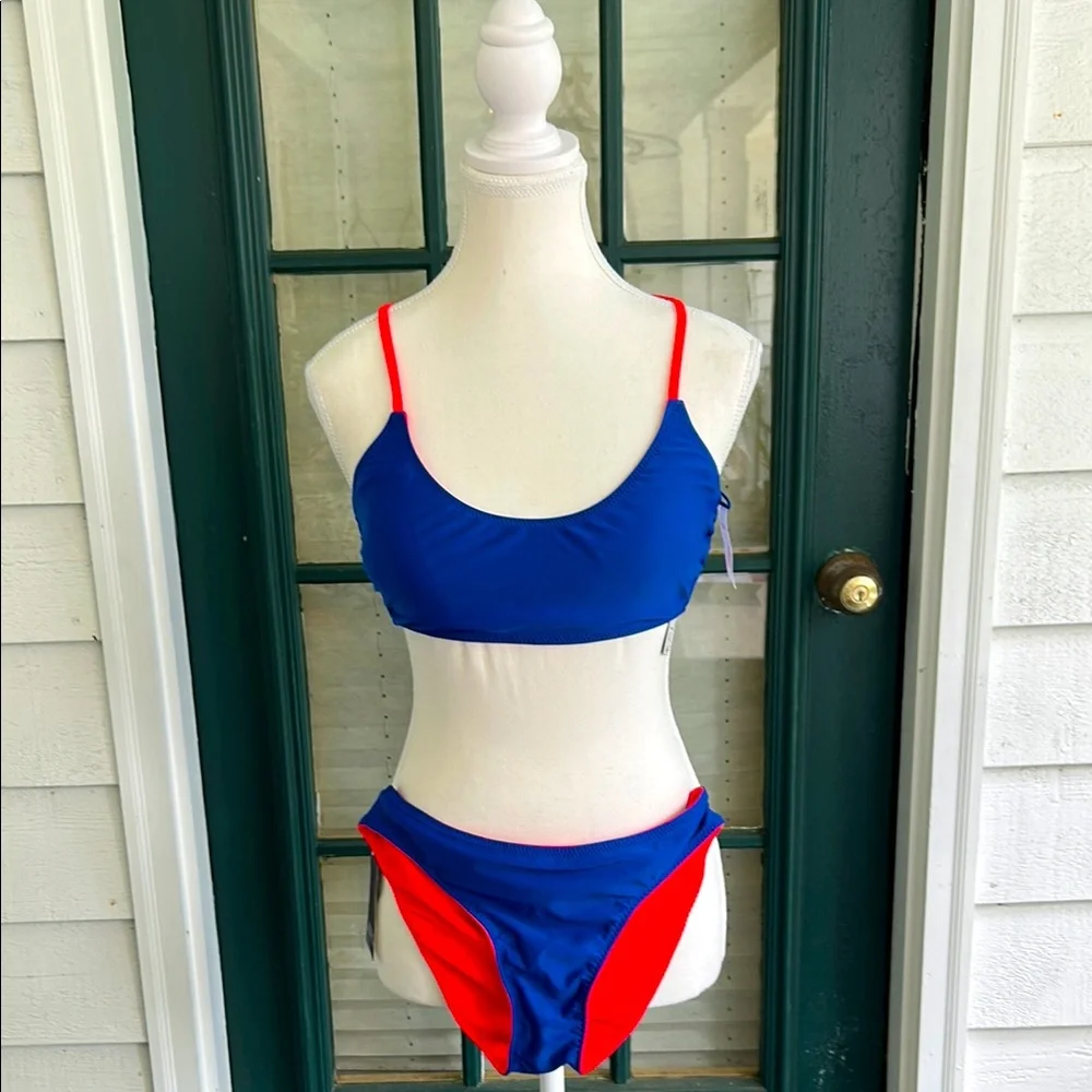 Reversible NWT Blue & Red Women's Swim Halter Top